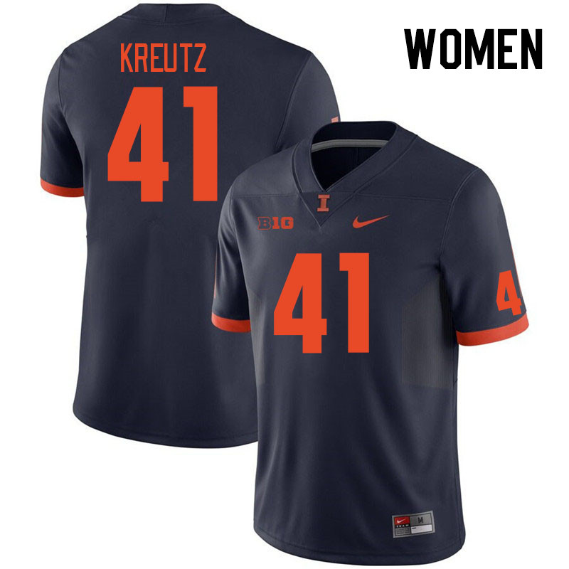 Women #41 James Kreutz Illinois Fighting Illini College Football Jerseys Stitched Sale-Navy